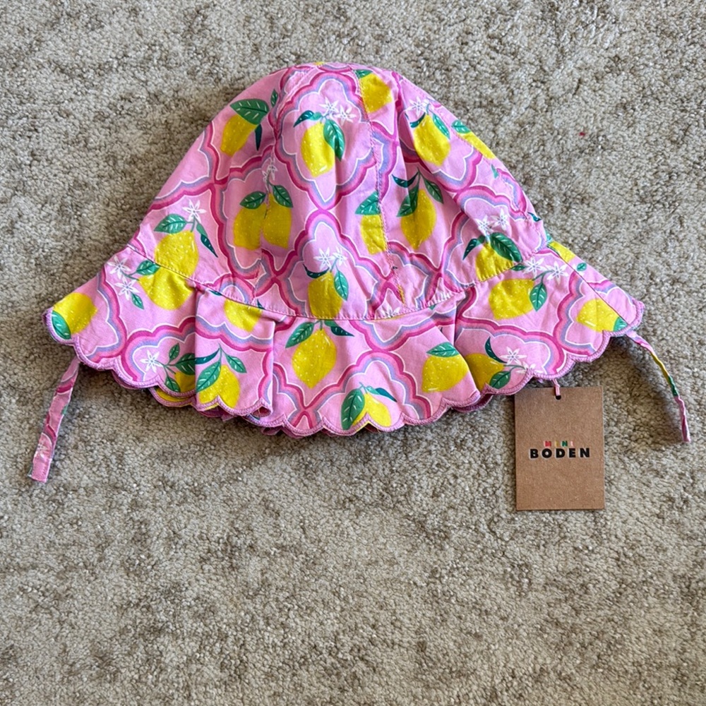 NWT Boden Pink Lemon Print Sun Hat size 2-4